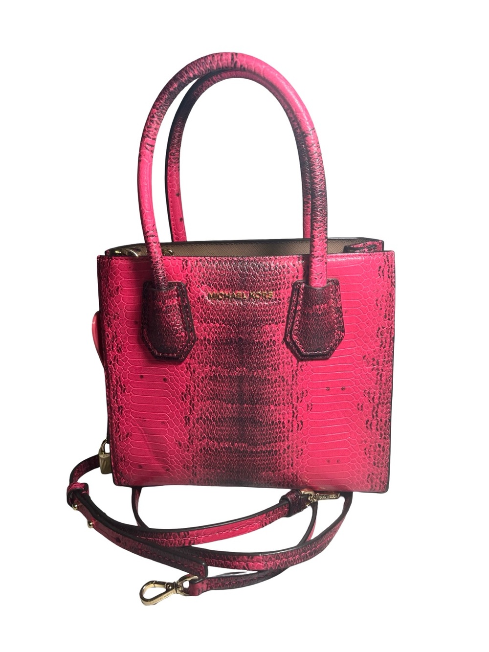 RARE MICHAEL KORS Hot Pink Embossed Leather Satchel with Crossbody Strap kids